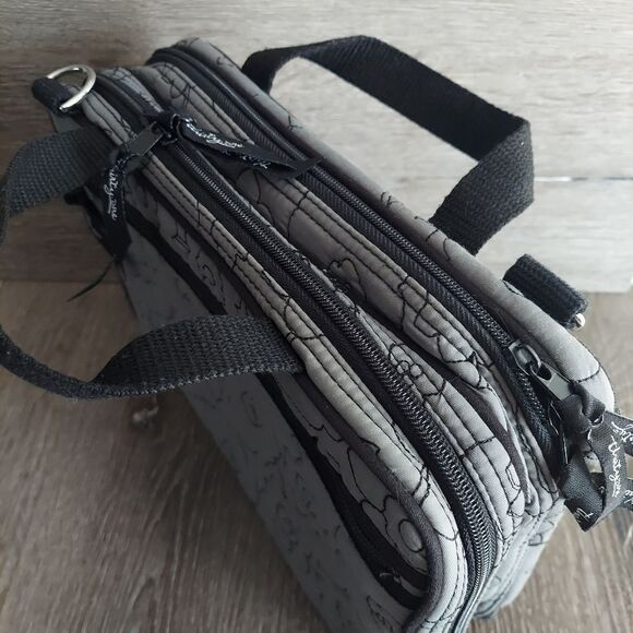 Thirty One Gray Quilted Poppy Double Zip Cosmetic Bag Organizer Travel Tote - Picture 3 of 8